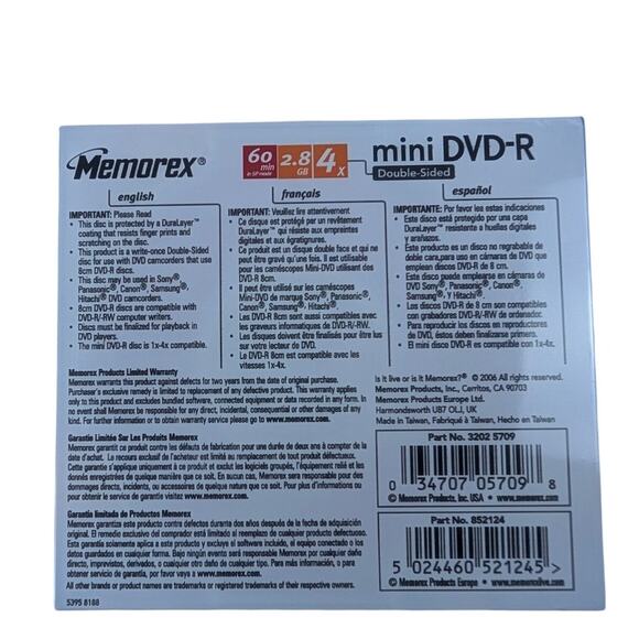 Memorex Mini DVD-R Double Capacity 60 Min 2.8 GB Camcorder PC 3 Pack - Picture 2 of 3